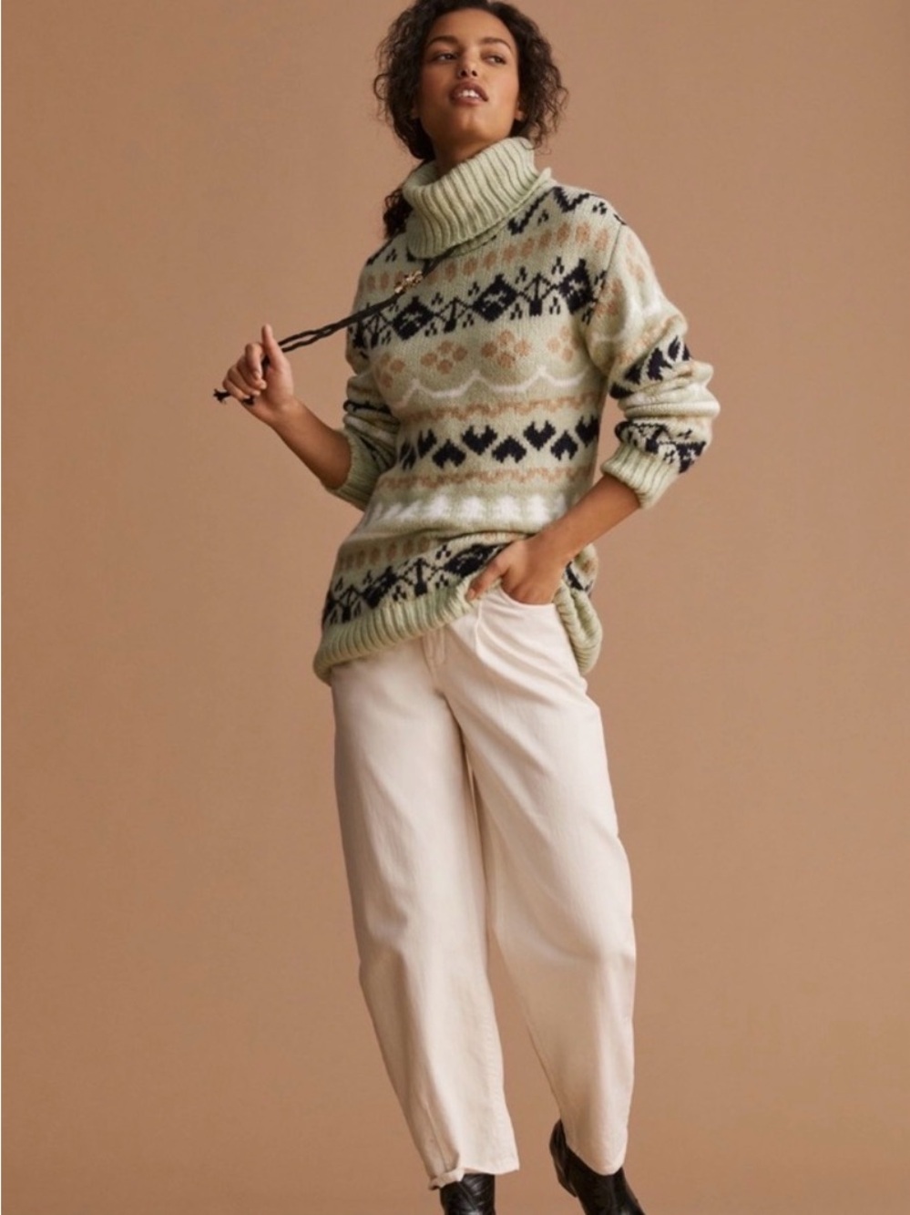 BY ANTHROPOLOGIE Mint Fair Isle Turtleneck Tunic  Sweater Size XS